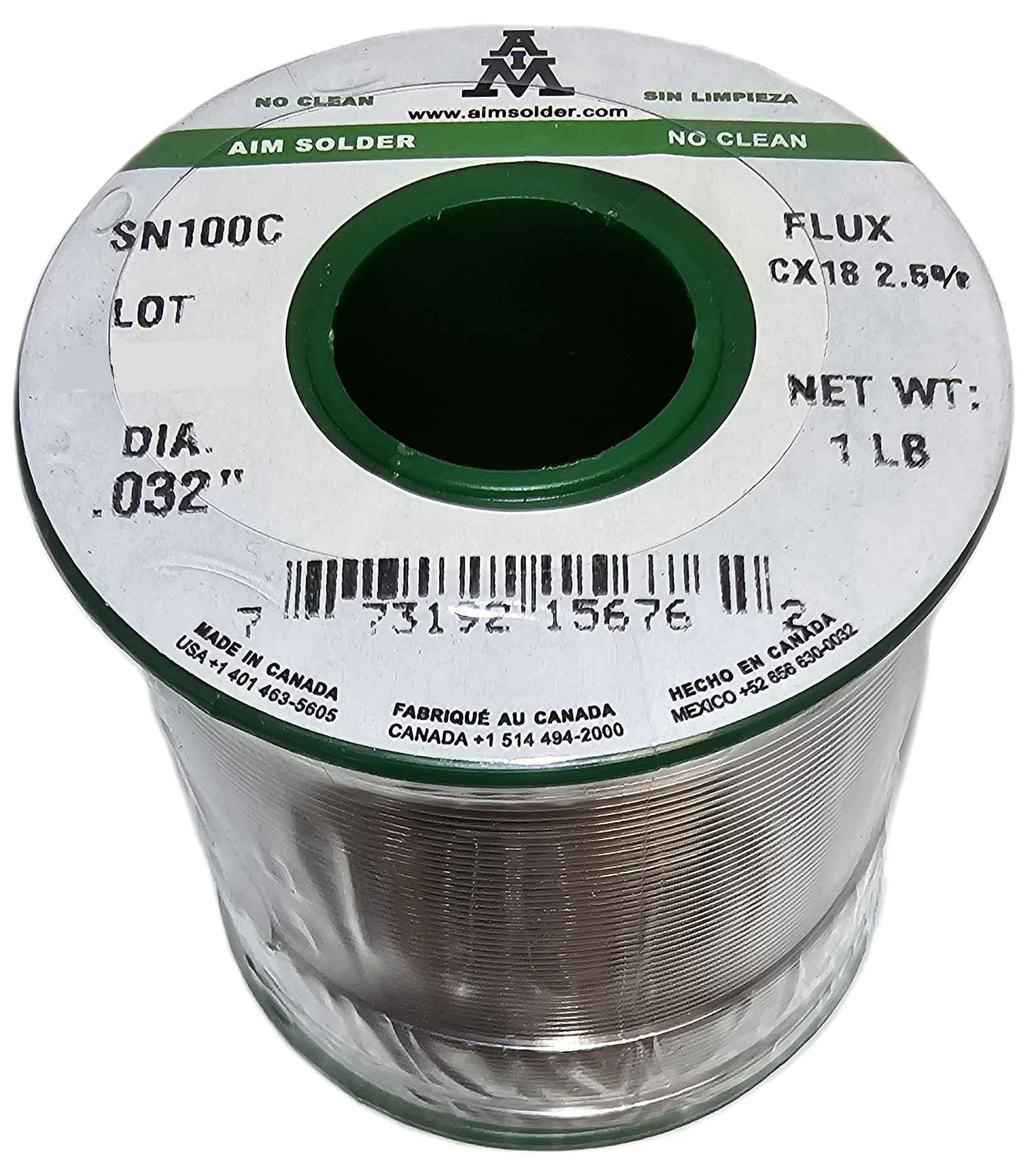 AIM Wire Solder, SN100C, Lead-Free, No-Clean, Flux: CX18 @ 2.5